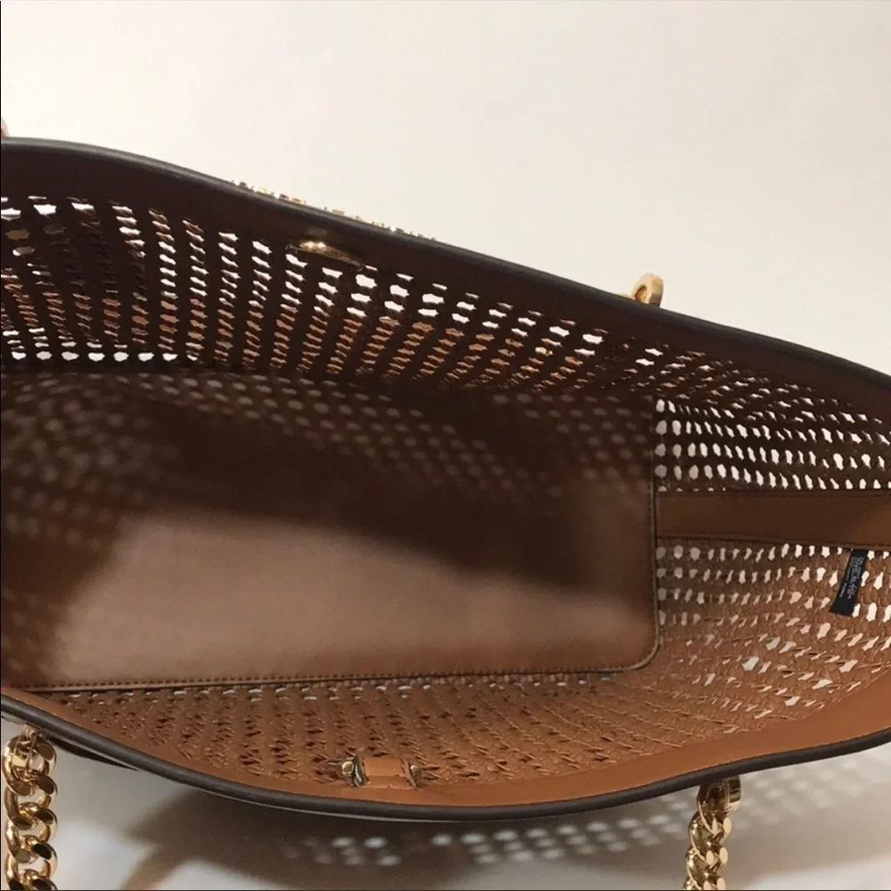 Michael Kors Large woven braided leather tote shoulder bag chain straps